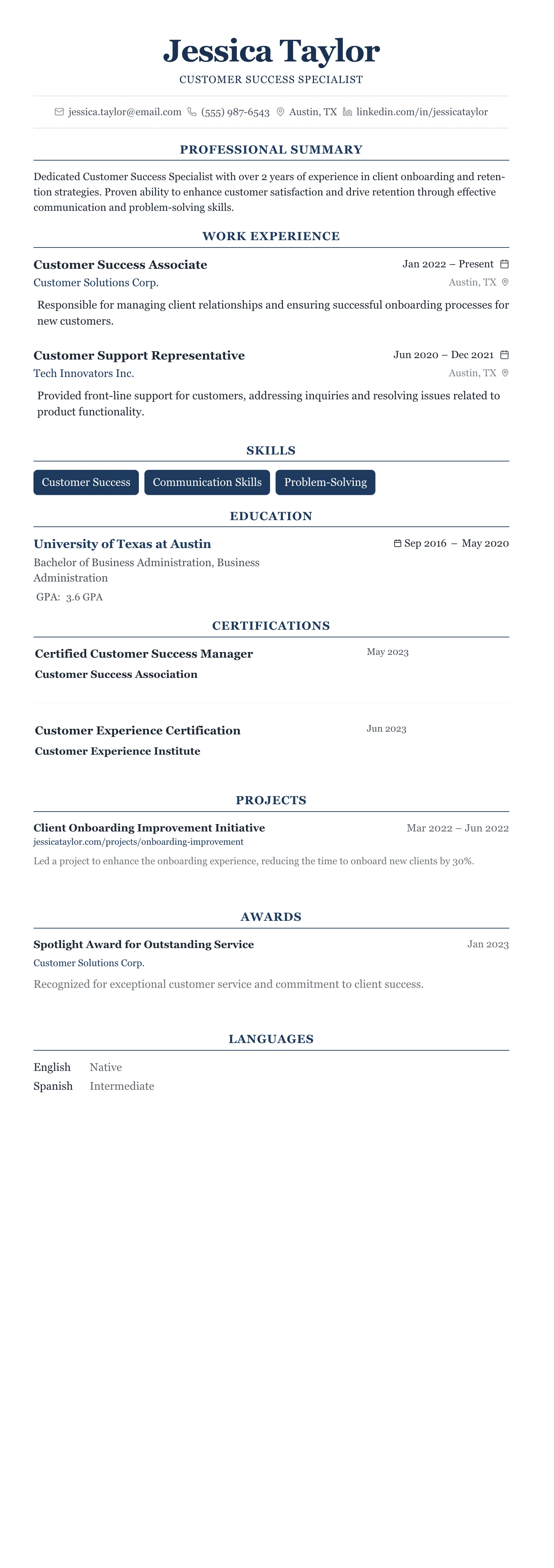 The Centered Formal template preview