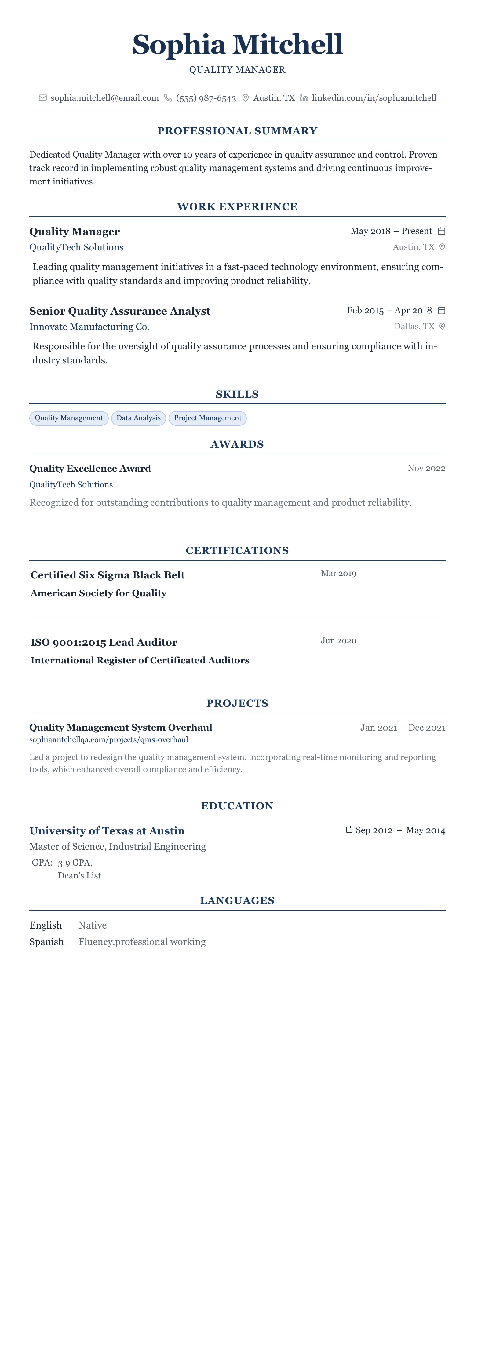 The Centered Formal template preview