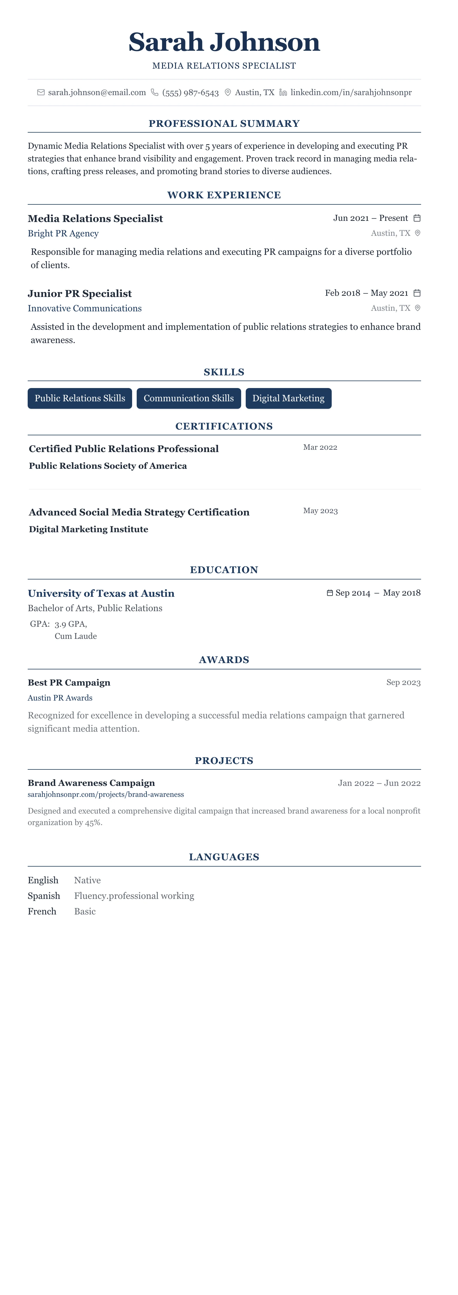 The Centered Formal template preview