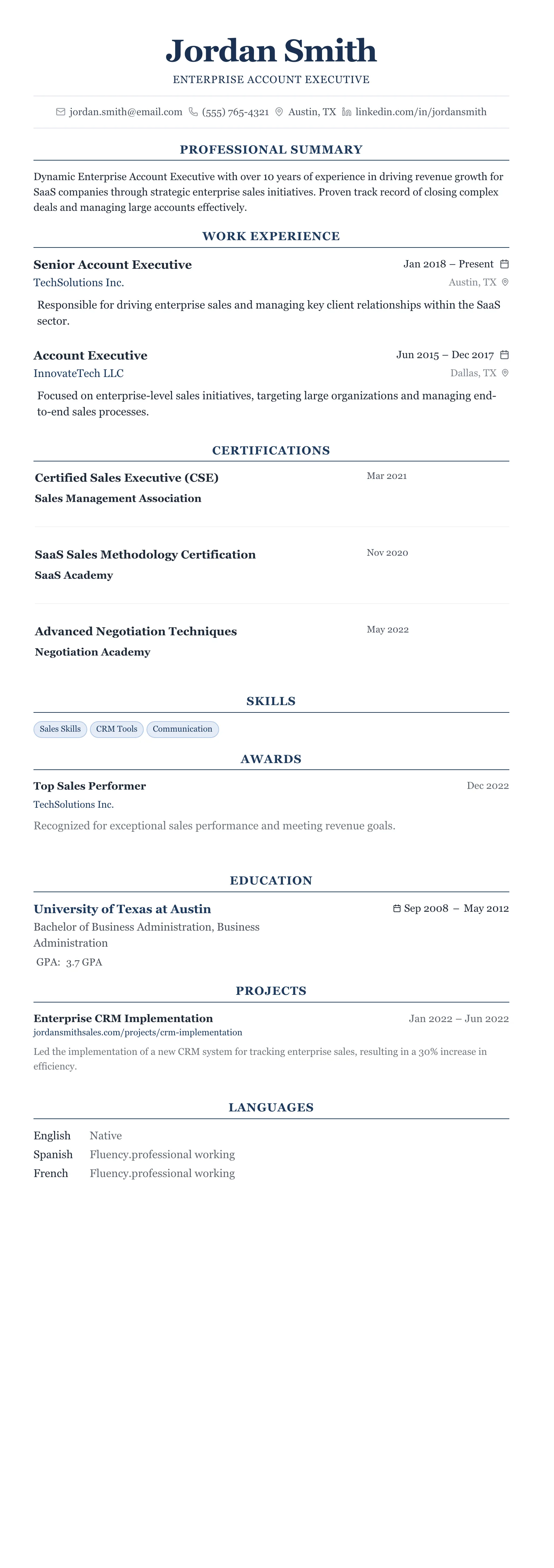 The Centered Formal template preview