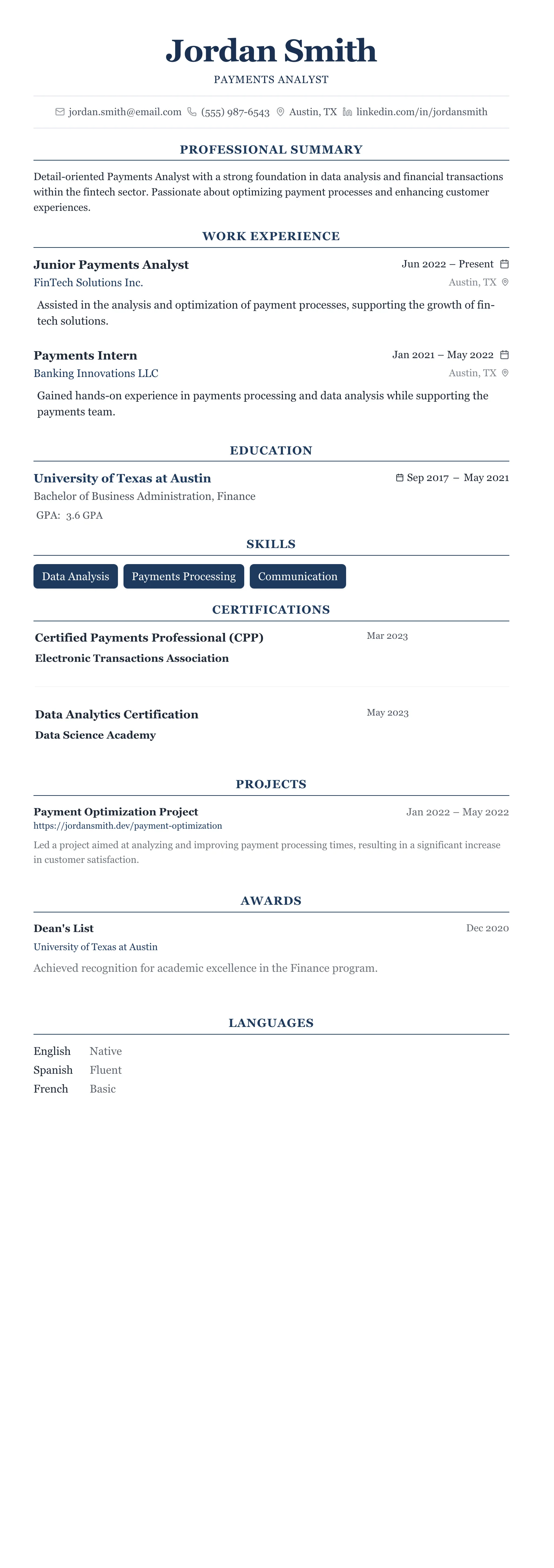 The Centered Formal template preview