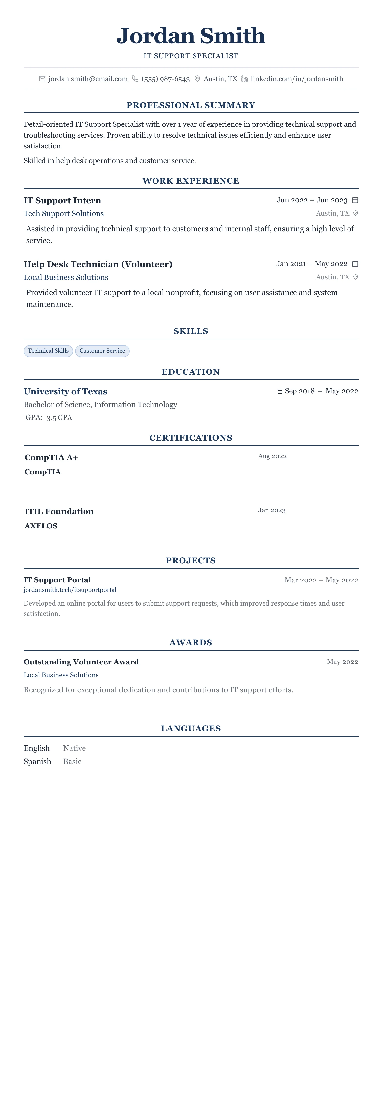 The Centered Formal template preview