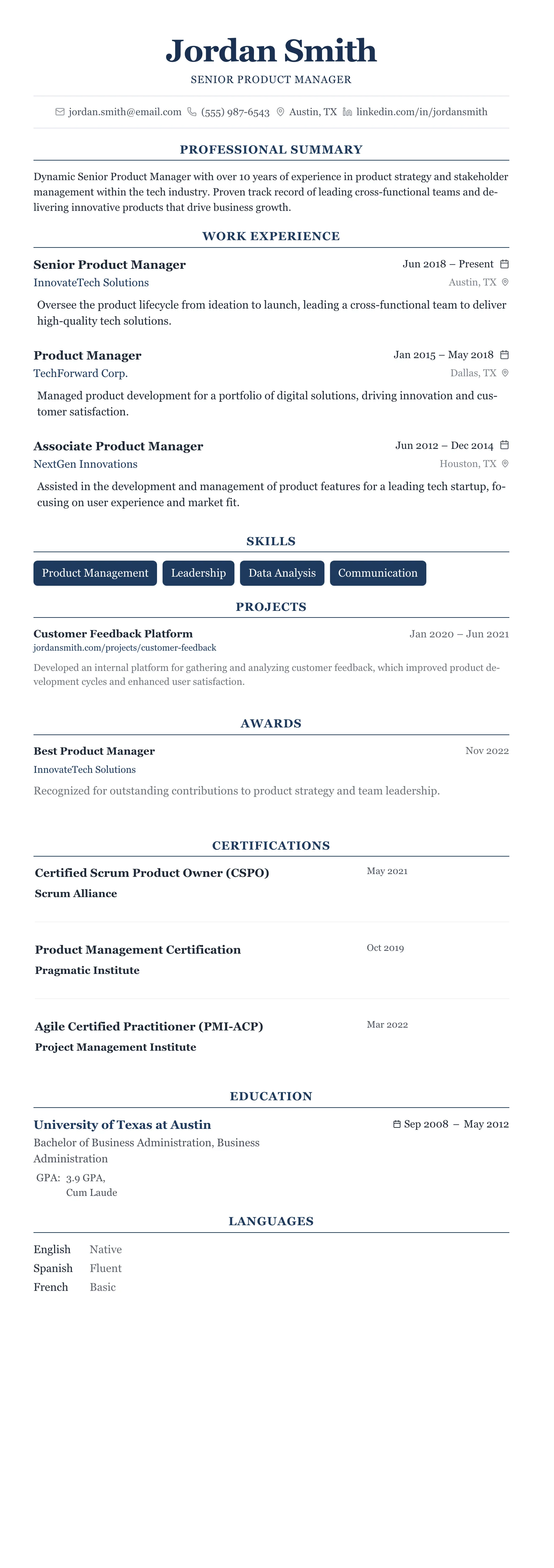 The Centered Formal template preview