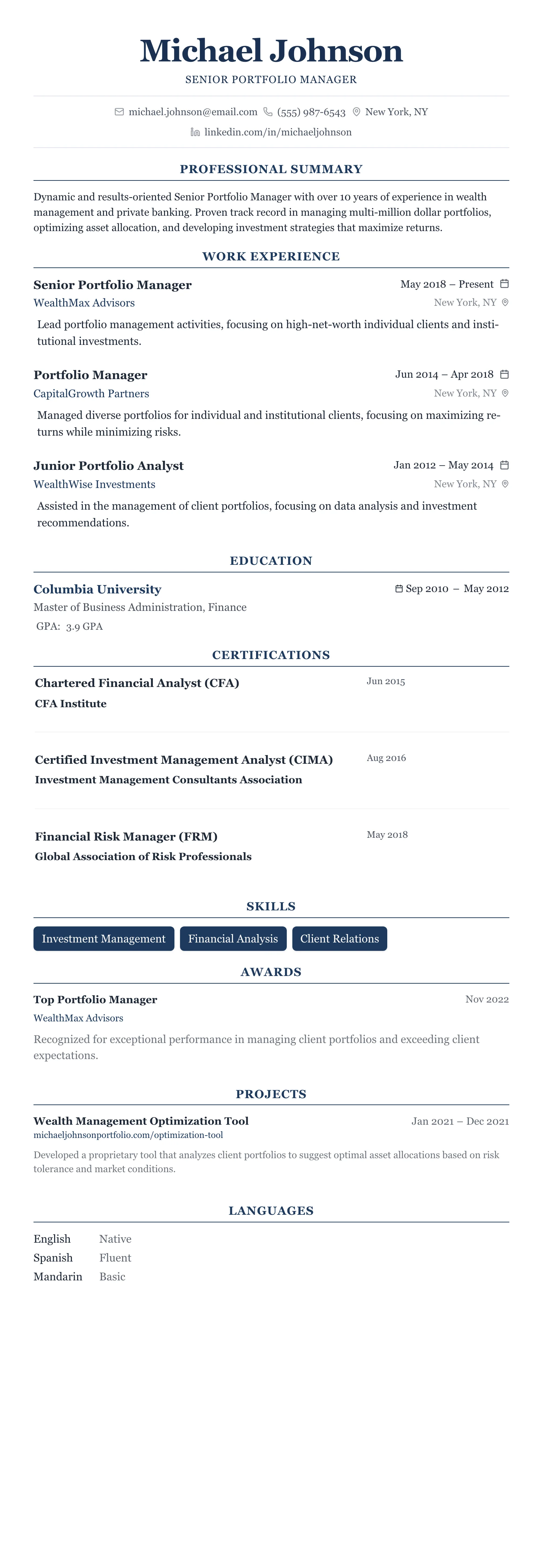 The Centered Formal template preview