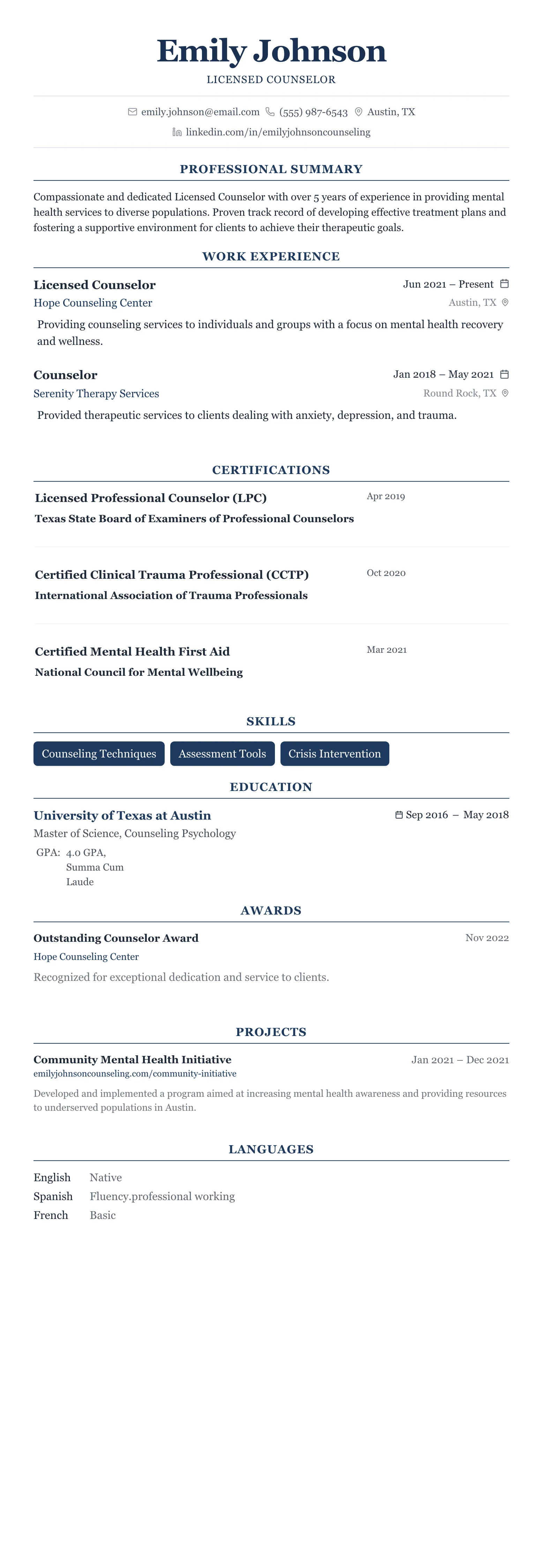 The Centered Formal template preview