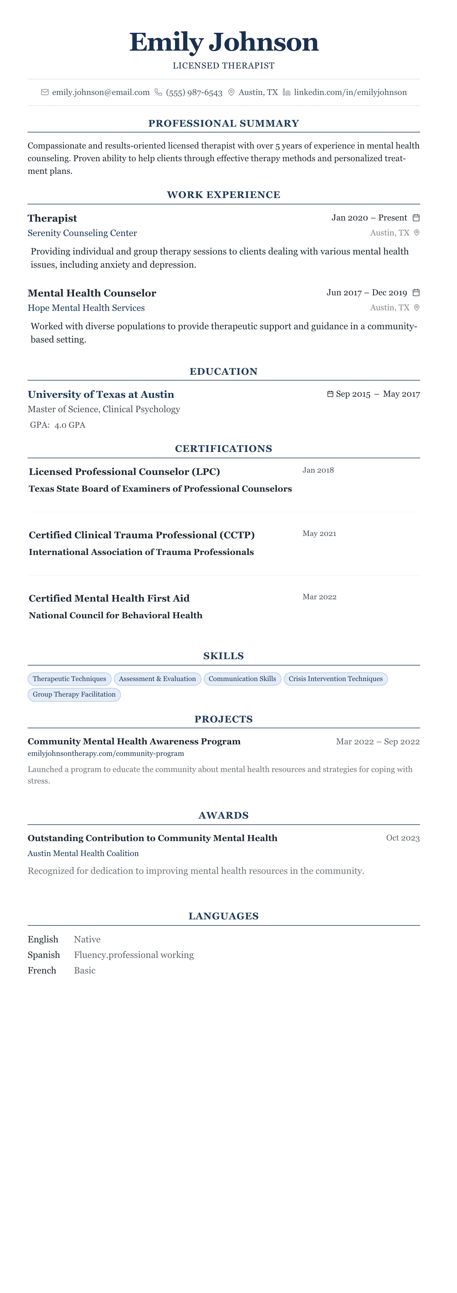 The Centered Formal template preview