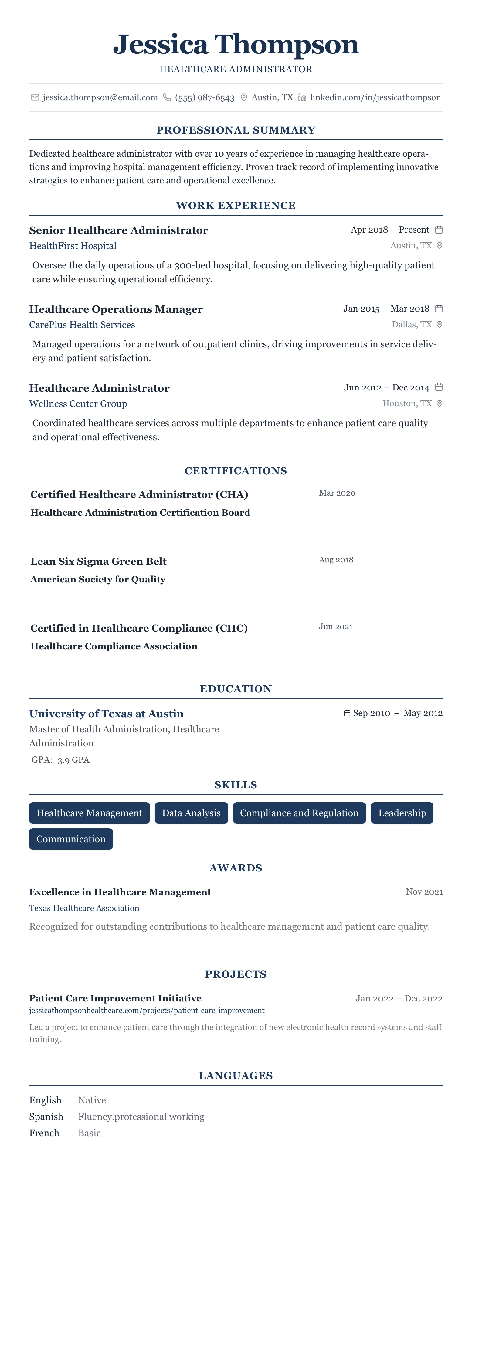The Centered Formal template preview