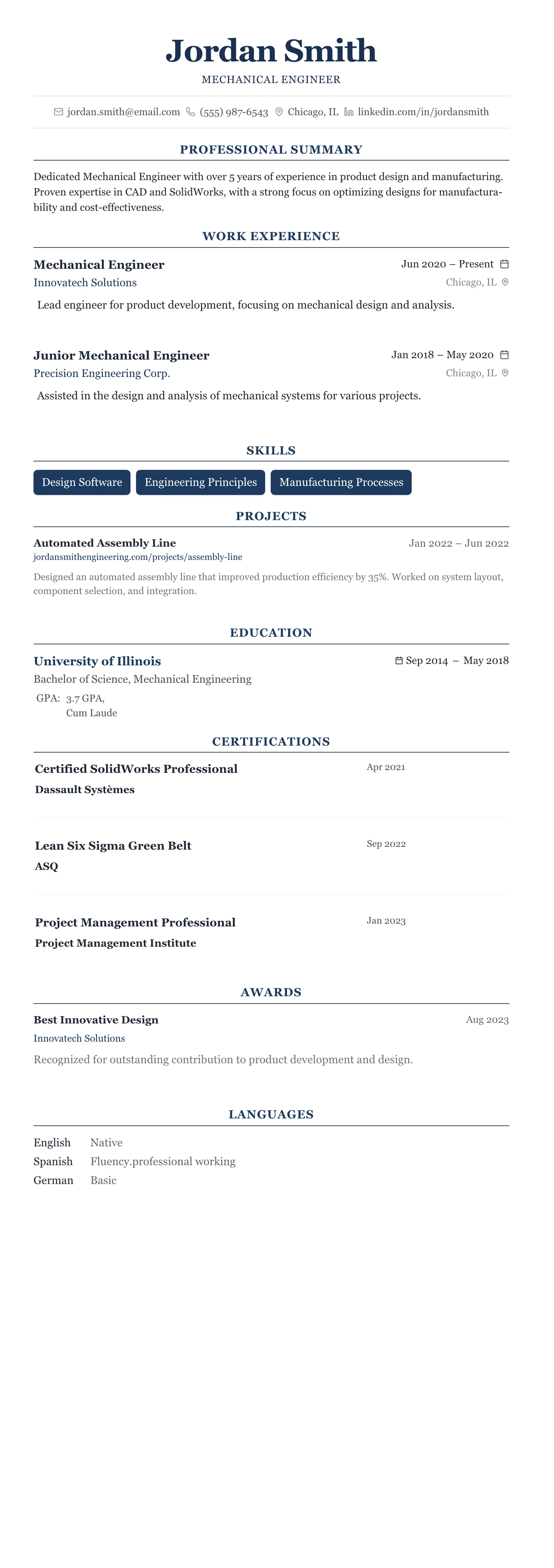 The Centered Formal template preview
