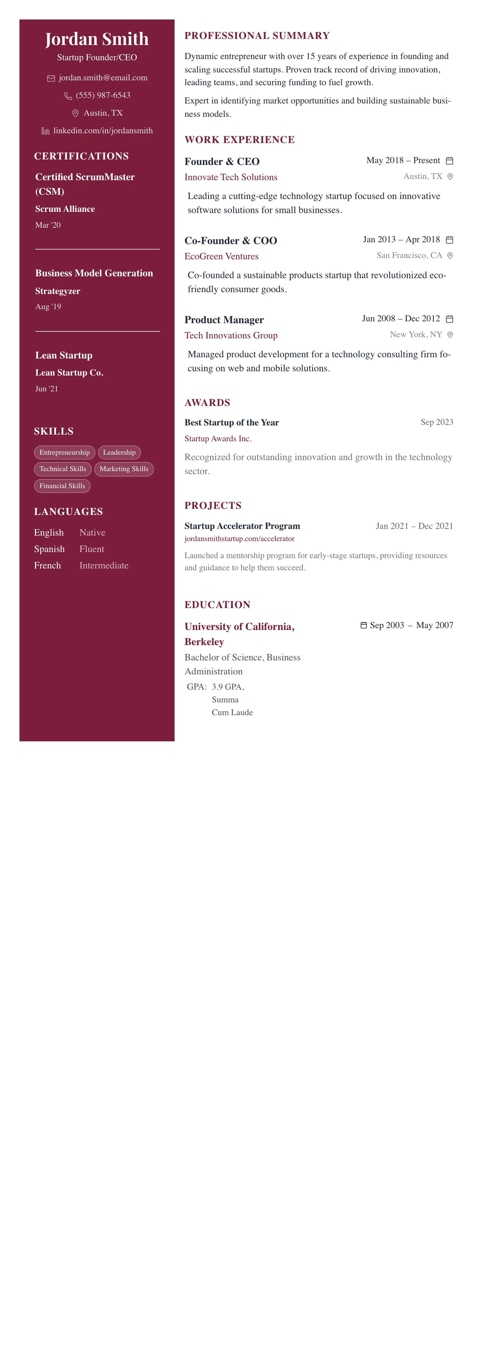 The Dark Executive template preview