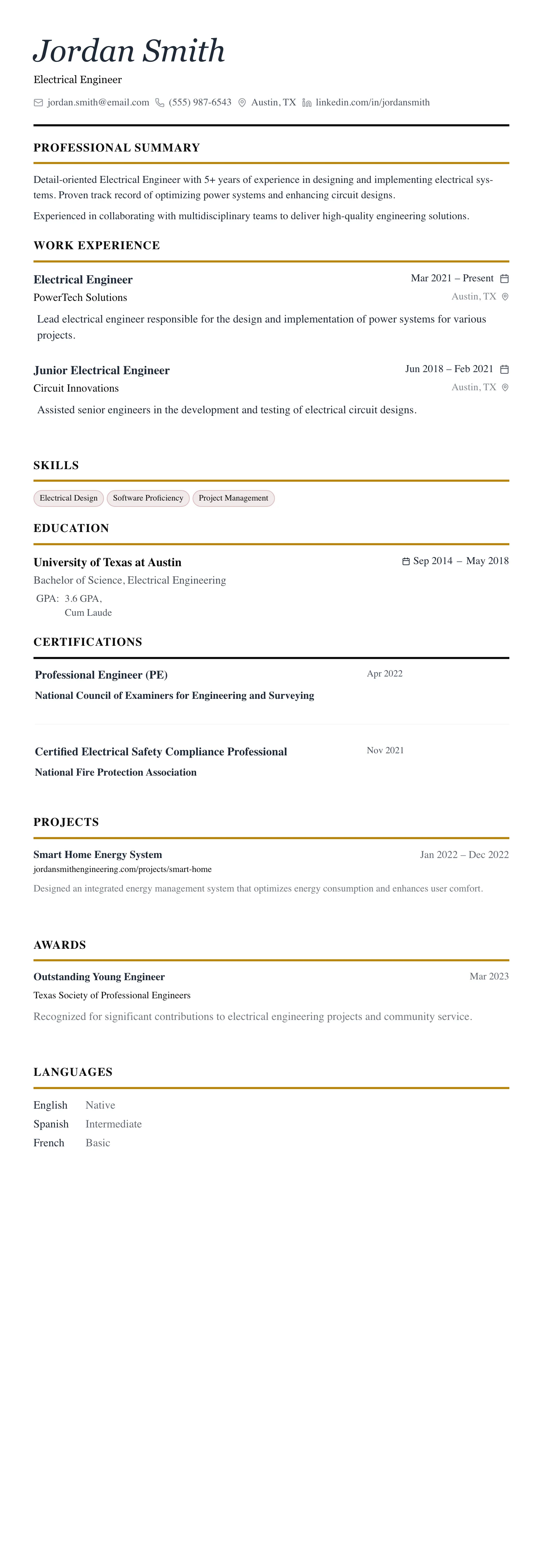 The Editorial template preview