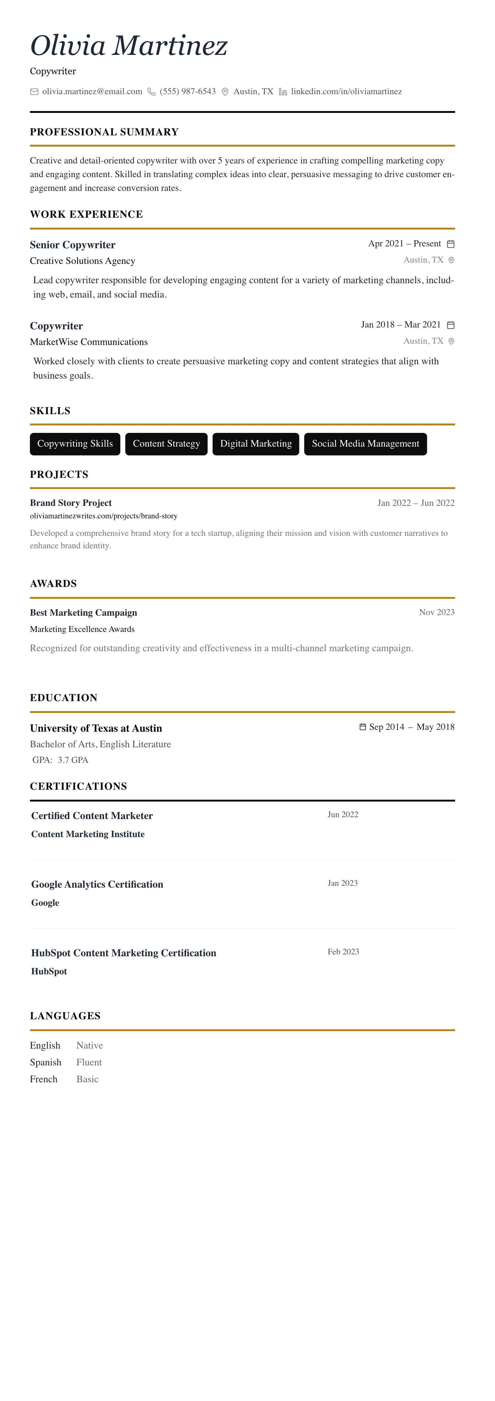 The Editorial template preview