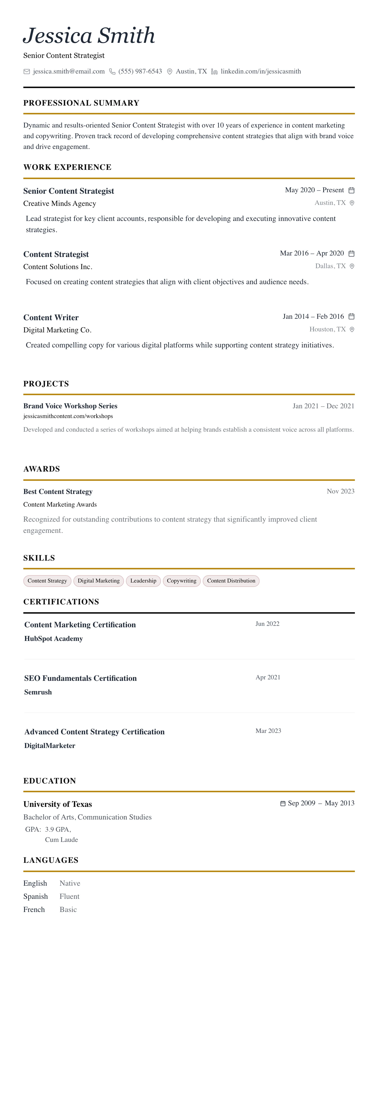 The Editorial template preview