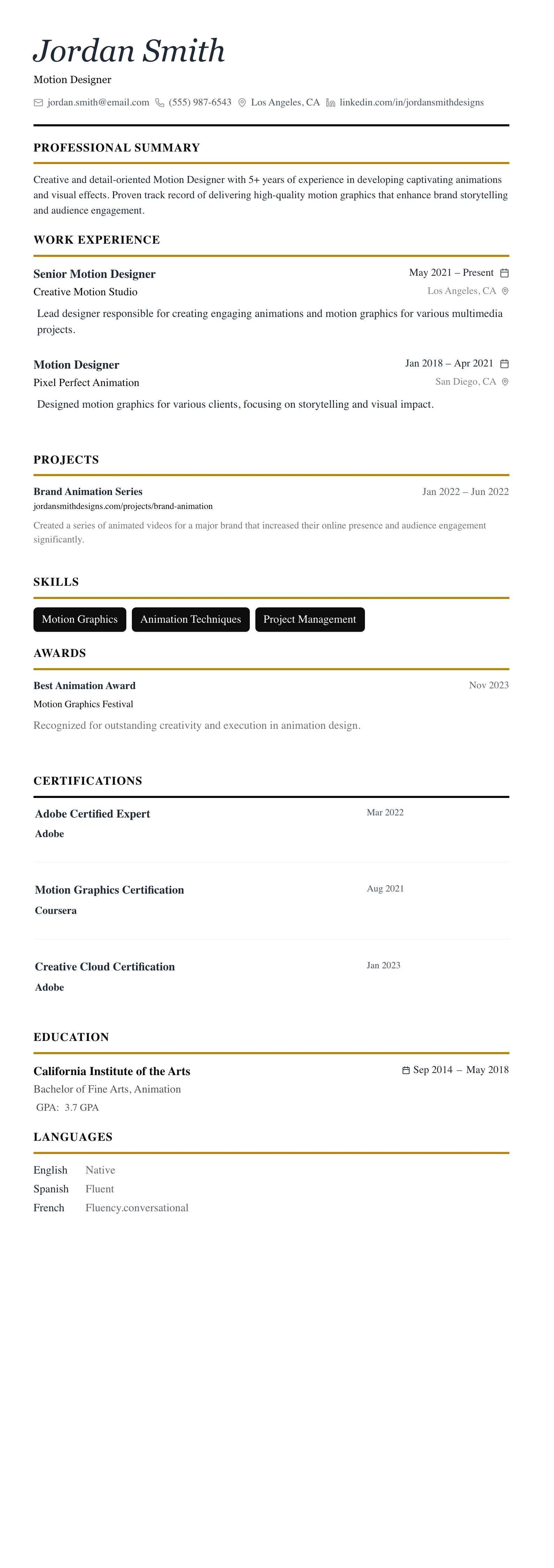The Editorial template preview