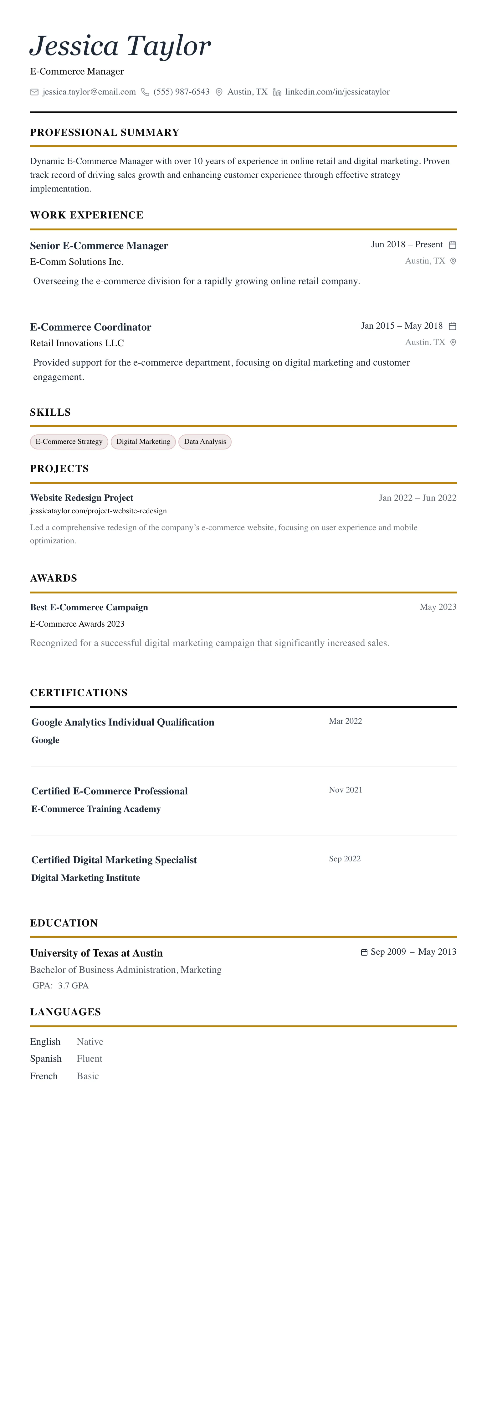 The Editorial template preview