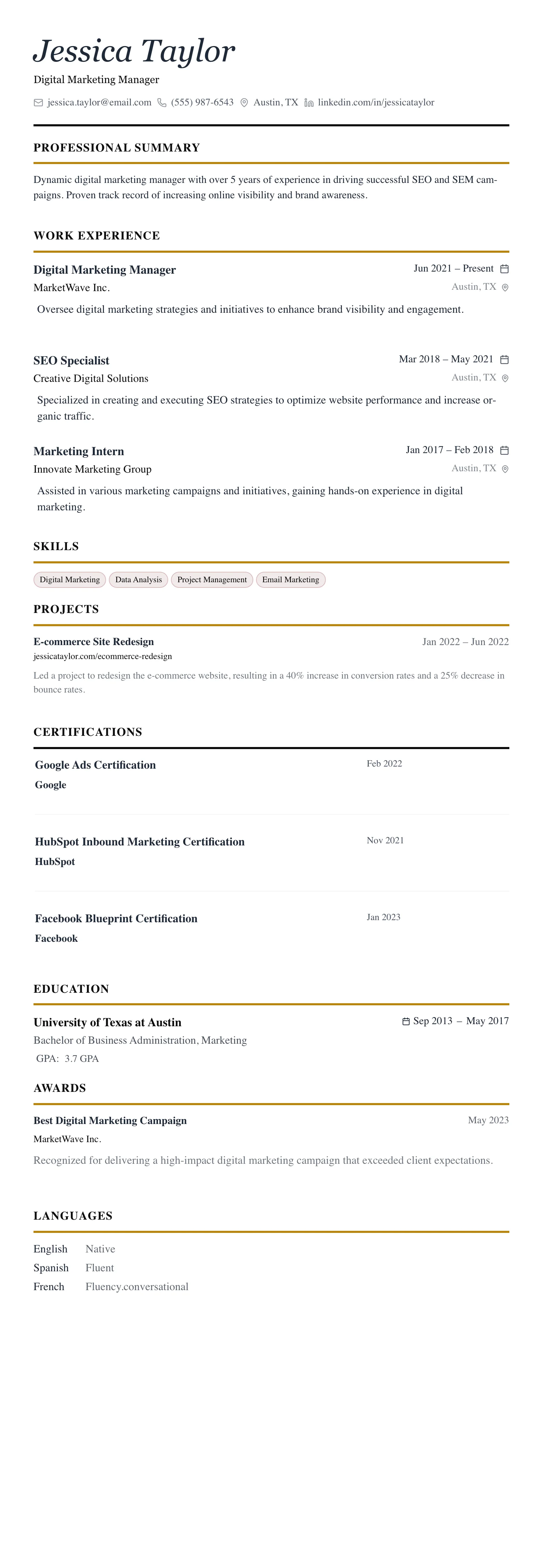 The Editorial template preview