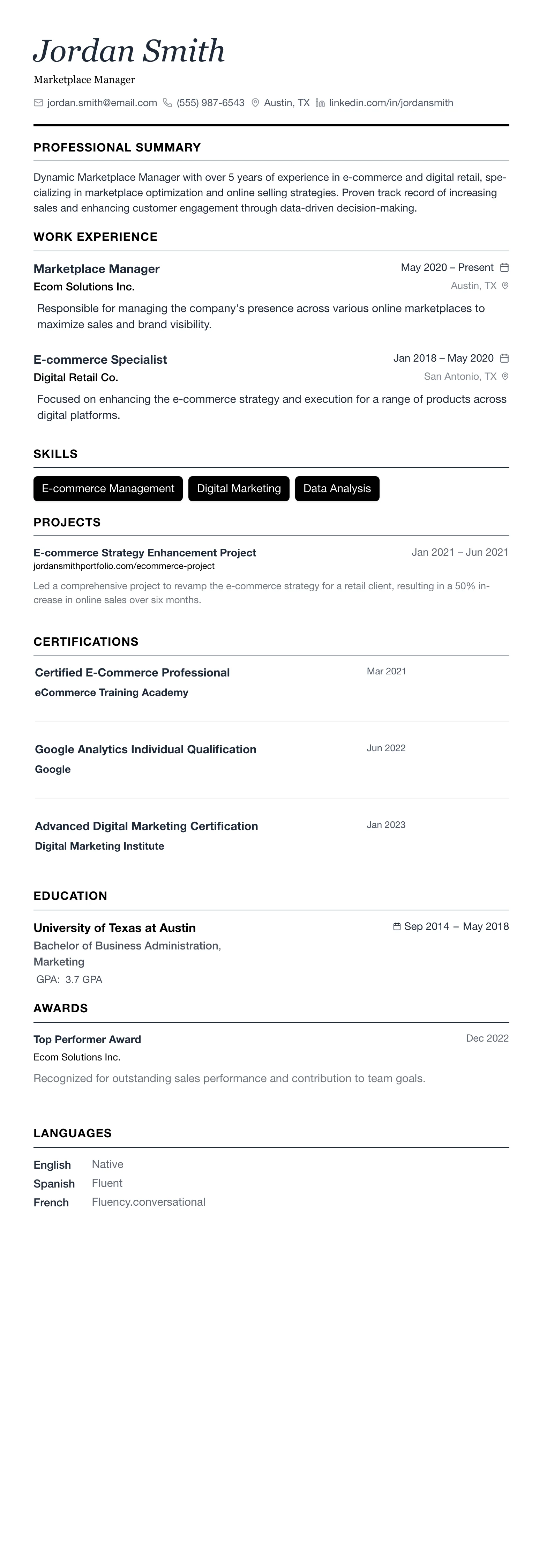 The Minimalist template preview