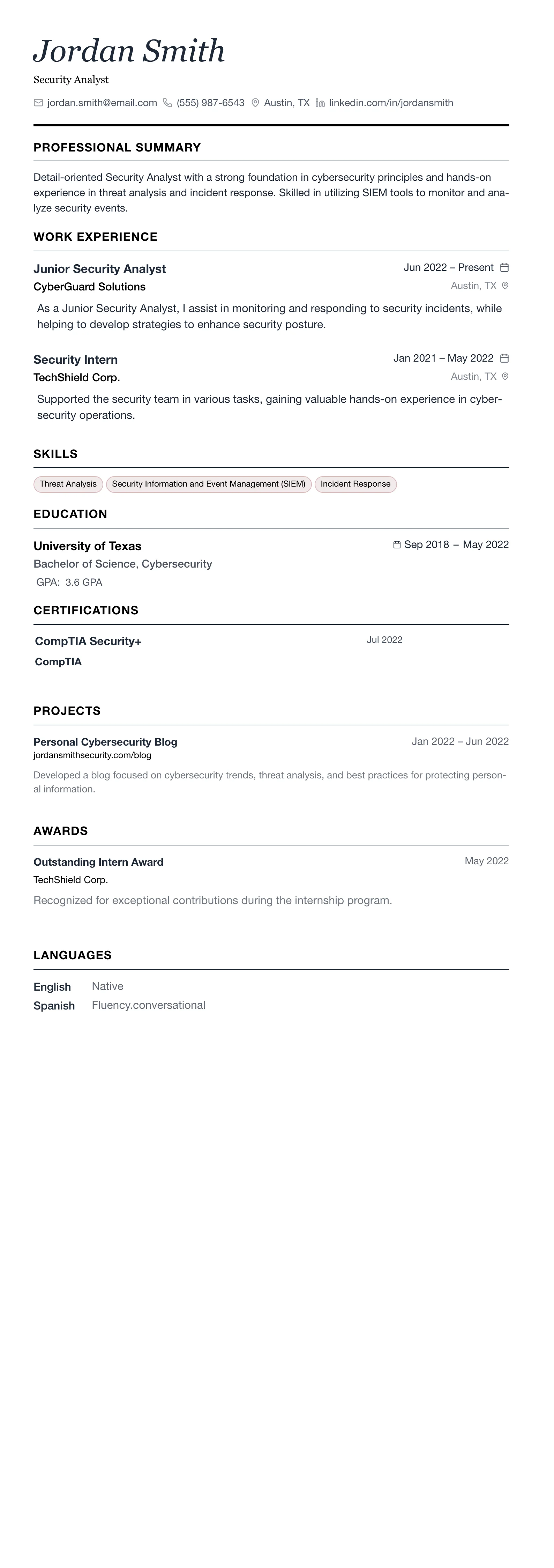 The Minimalist template preview