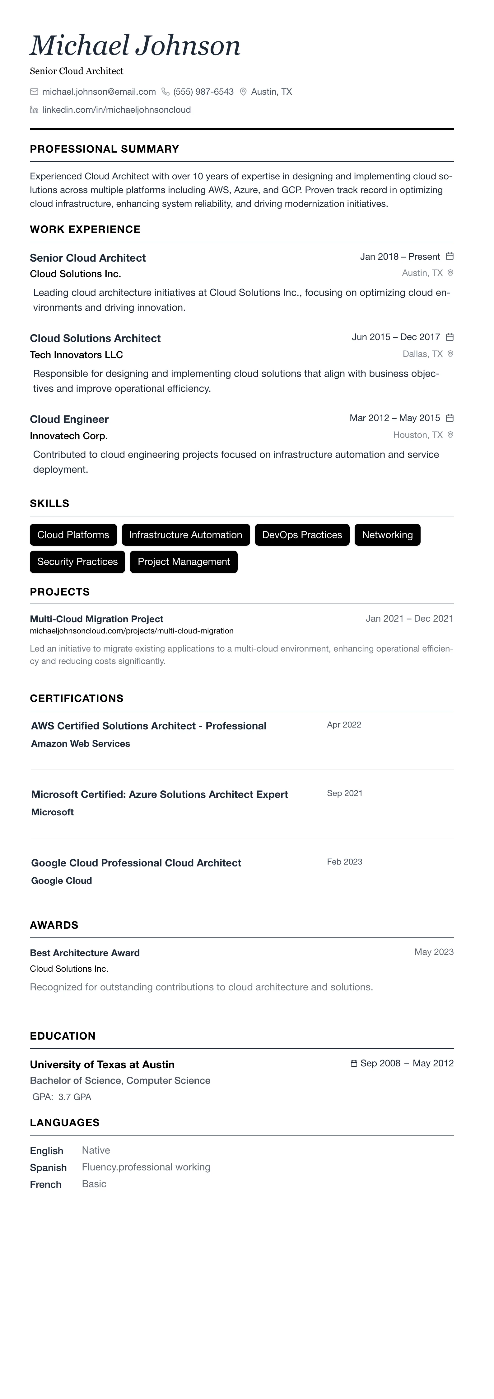 The Minimalist template preview