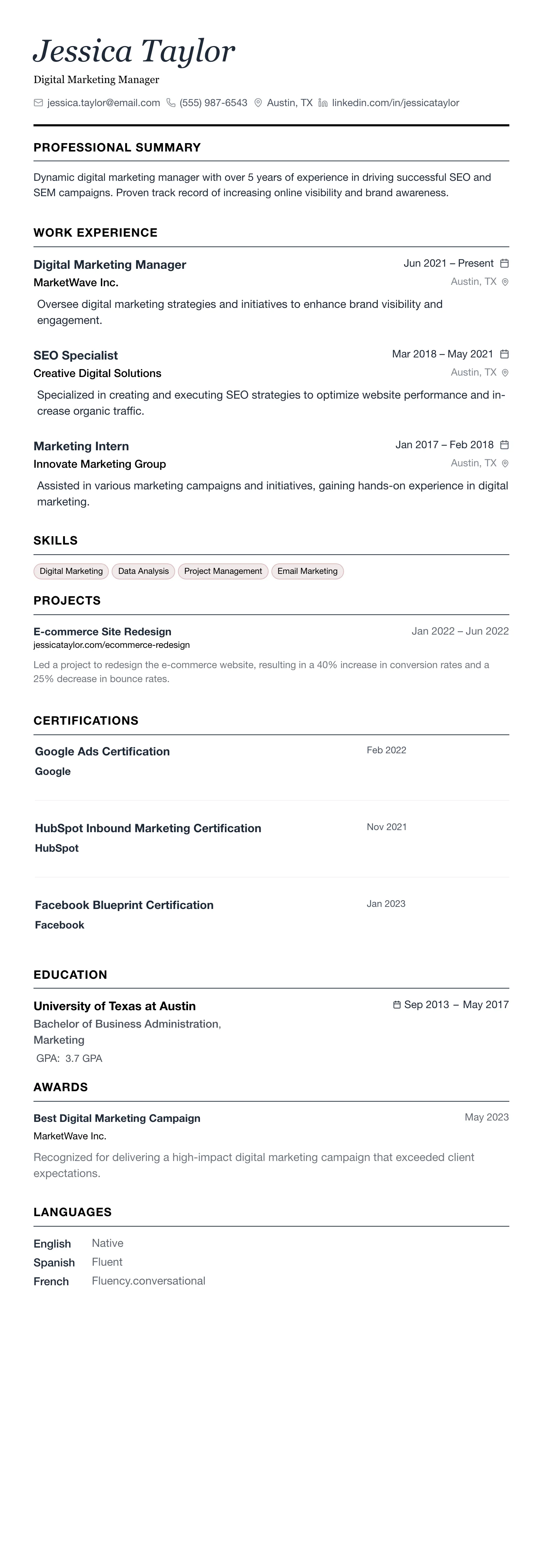 The Minimalist template preview