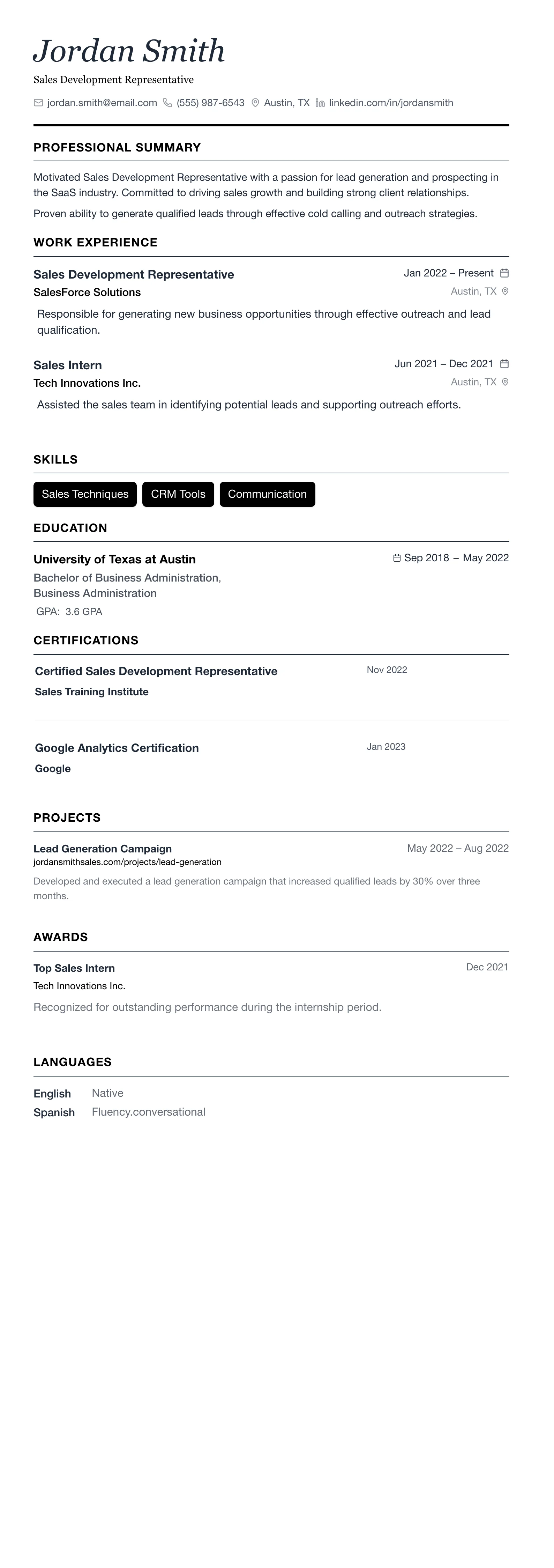 The Minimalist template preview