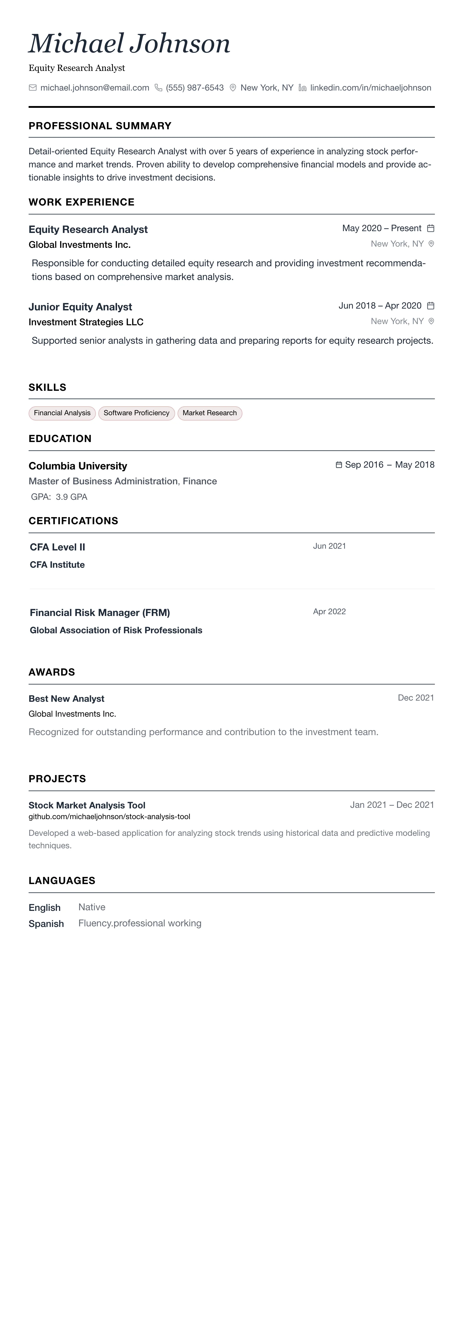 The Minimalist template preview
