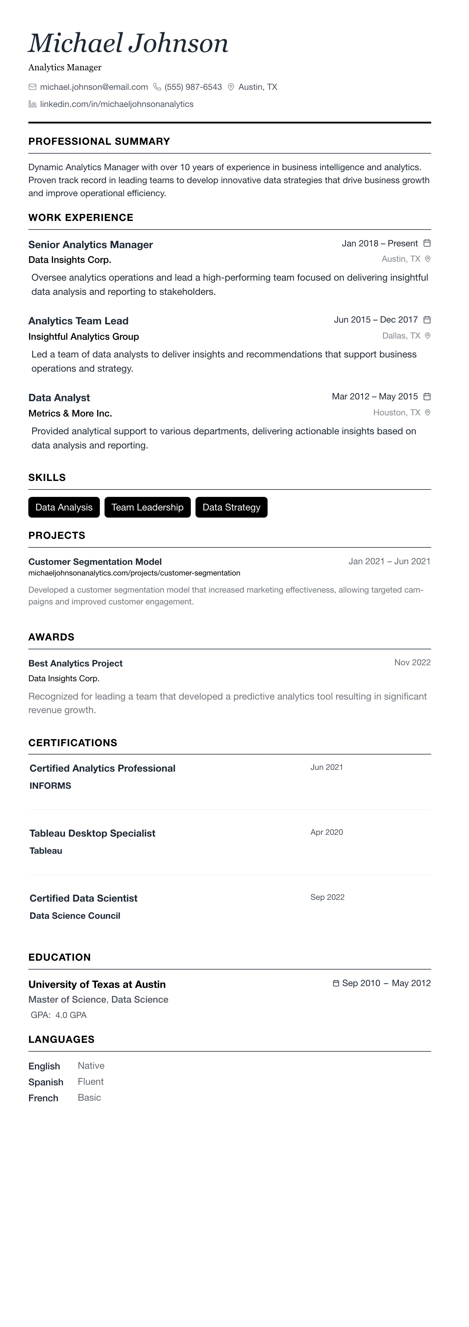 The Minimalist template preview