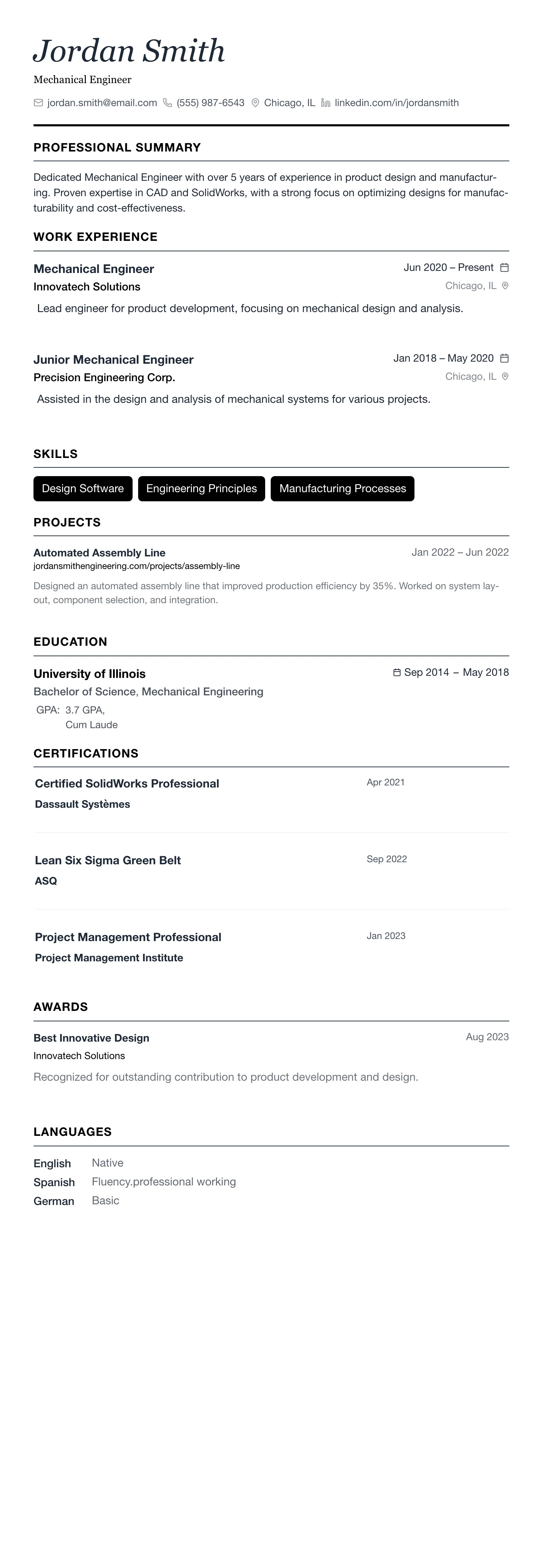 The Minimalist template preview