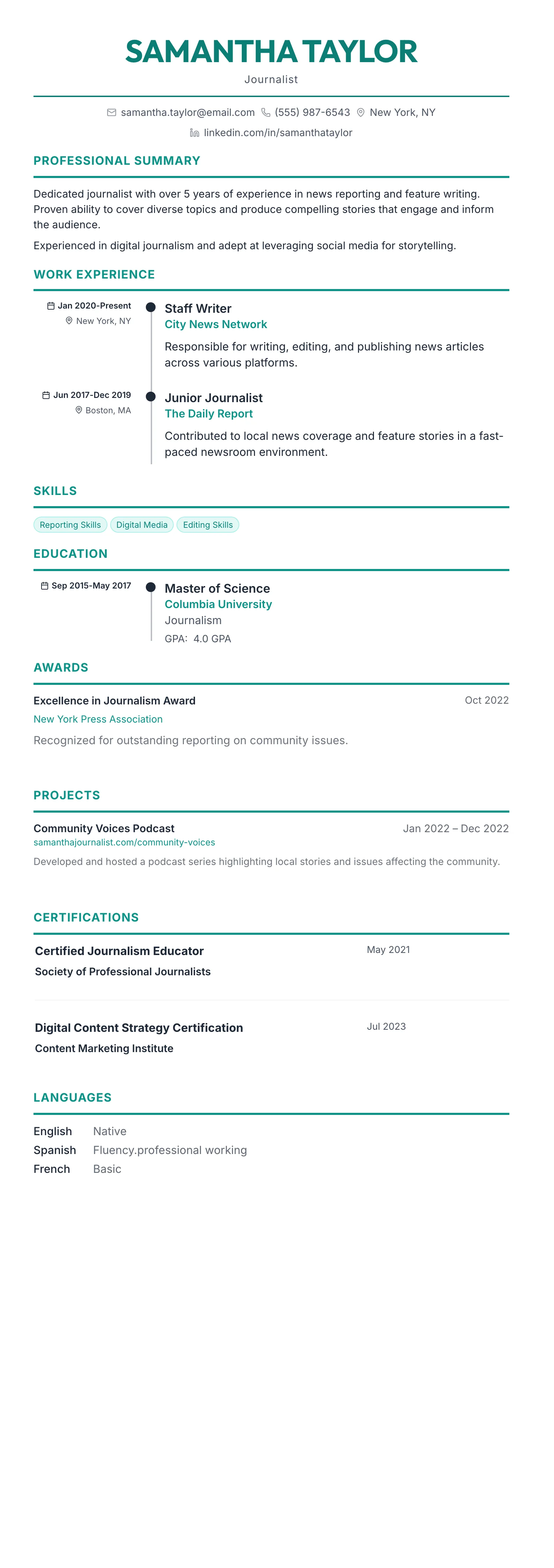 The Timeline template preview