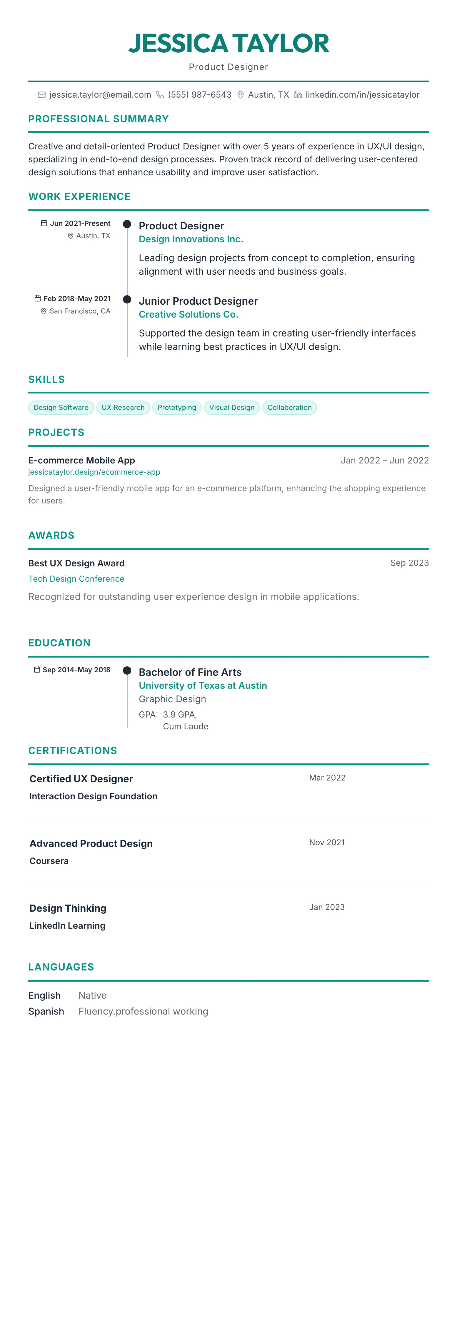 The Timeline template preview